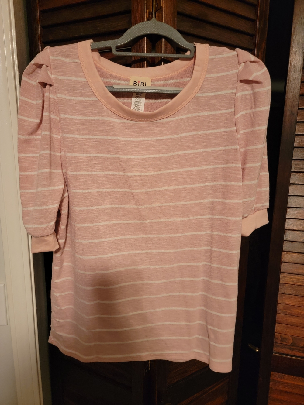 BIBI Pink Striped Puff-Sleeve Women's Top